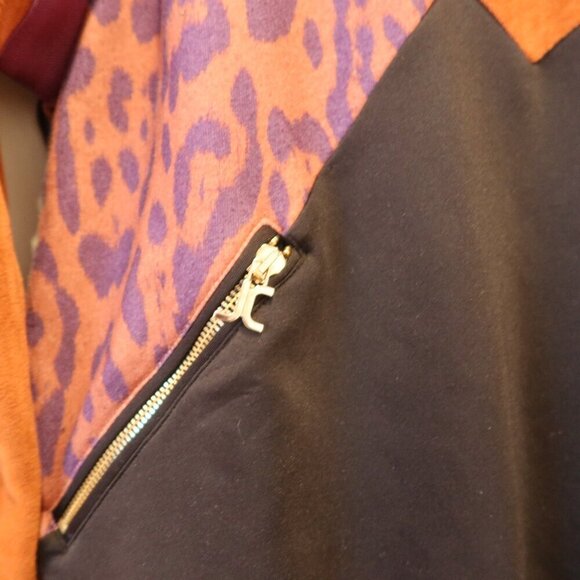 JUST CAVALLI womens sweatshirt velour orange purple leopard mix media buckle med - Picture 8 of 11